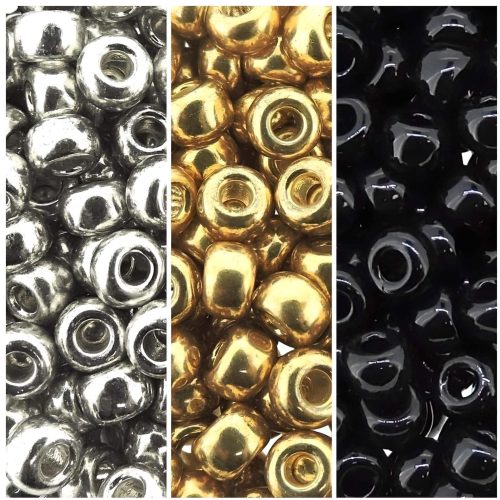 Set of 3 Colors 60GM Miyuki Round Seed Beads Size 6/0 Galvanized Silver, Gold and Black