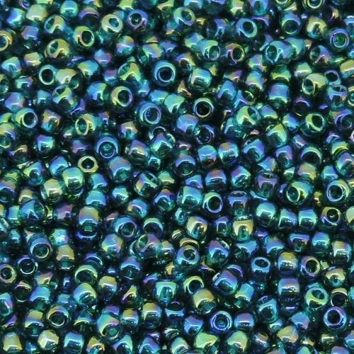 Toho Seed Beads Round Size 11/0 28GM Transparent Rainbow Green