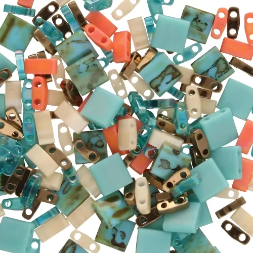 Miyuki Tila Beads 2-Hole, 3 Shape Mix, Turquoise Dreams, 7.2GM