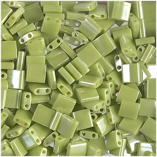 Miyuki Tila Beads 5mm 2-hole Square Opaque Chartreuse Green Luster 7.2GM
