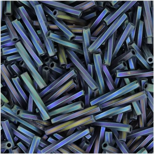 Miyuki Twisted Bugle Beads, 2x12mm, 13GM Matte Black AB