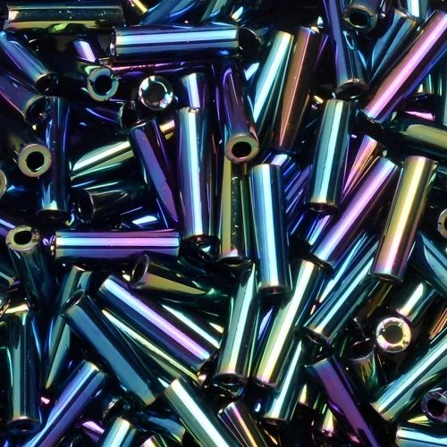 Miyuki Bugle Beads Size #2, 6mm, 17GM  Variegated Blue Iris