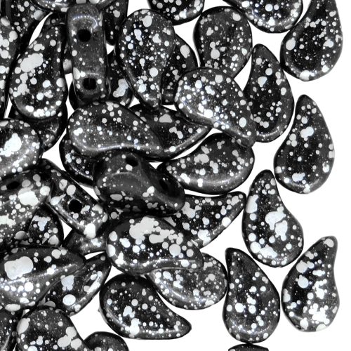 Paisley Duo Beads Czech Glass 8x5mm 10GM Jet Silver Splash