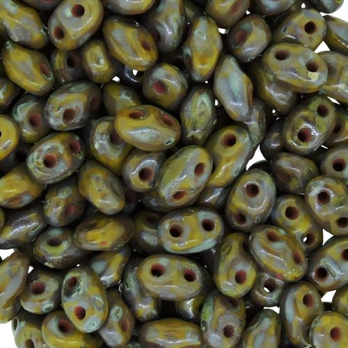 MiniDuo Two-hole Beads 4x2mm Opaque Olive Dark Travertine 8GM