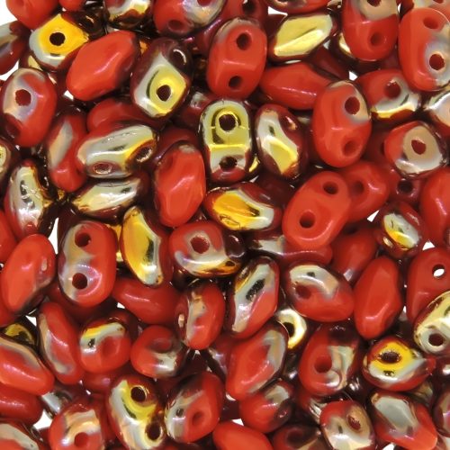 MiniDuo Two-hole Beads 4x2mm Coral Red Capri Gold 8GM