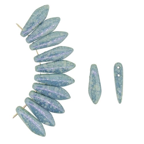 Dagger Beads 2-Hole 5x16mm Chalk White Blue Luster 25pcs