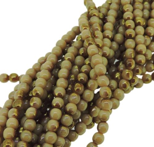 Czech Round Druk Beads 4mm - LS Pink 1/2 Coat Opq Beige 100pcs