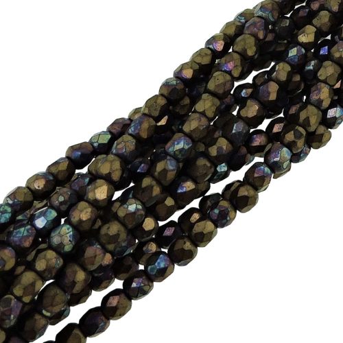 Fire Polished Faceted 3mm Round Beads 50pcs - Jet Mat Brnze Vega