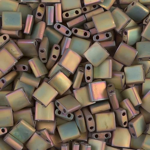 Miyuki Tila Beads 5mm 2-hole Square Matte Metallic Khaki Iris