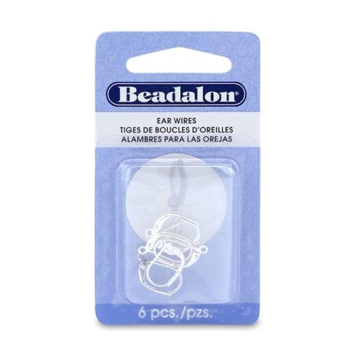 Beadalon Ear Wires, Lever Back Plain, Silver Plated, 6 pcs
