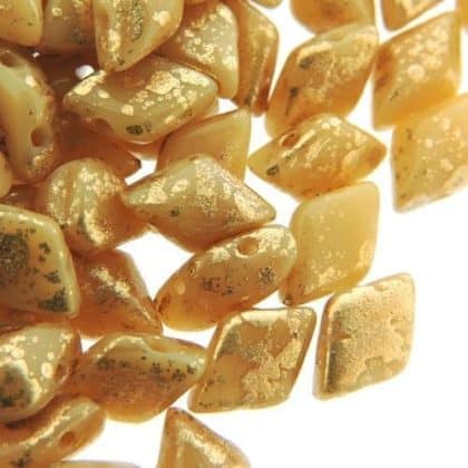 GemDUO 2-Hole beads 8x5mm 10GM - Gold Splash Opq Ivory