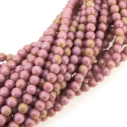 Czech Round Druk Beads 4mm - Luster Opq Topaz-Pink 100pcs