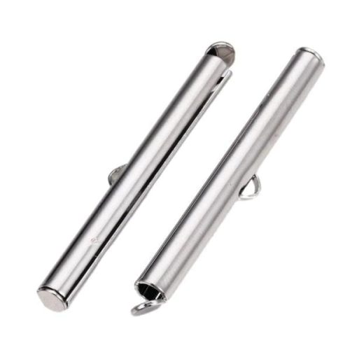 Slide On End Tubes, Fits Size 8/0 Seed Beads 40mm 10pcs Silver