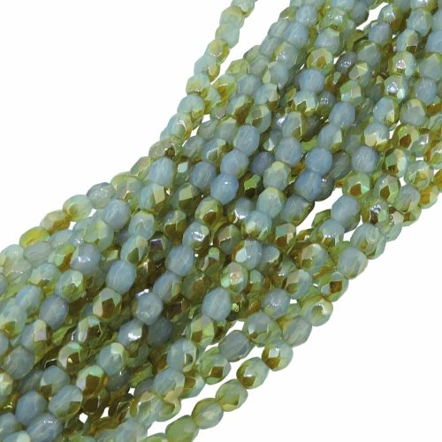 Fire Polished Faceted 3mm Round Beads 50pcs - Milky Aqua Celsian