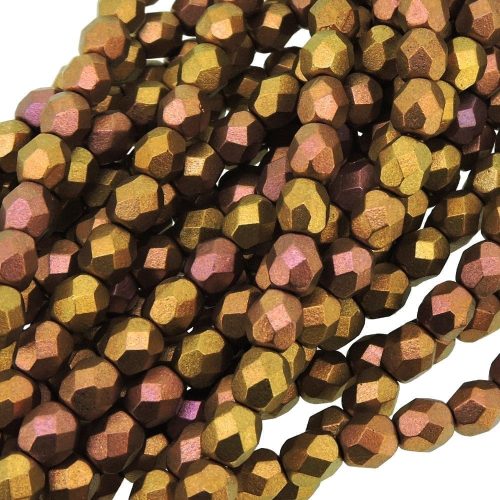 Fire Polished Faceted 6mm Round Beads 6"str - Mtlc Gold Iris