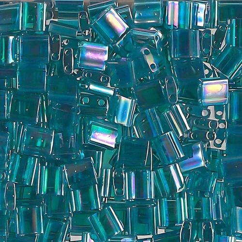 Miyuki Tila Beads 5mm 2-hole Square TR Teal AB 7.2GM