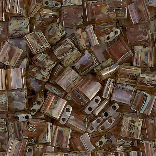 Miyuki Tila Beads 5mm 2-hole Square Lt Autumn Jasper Picasso 7.2