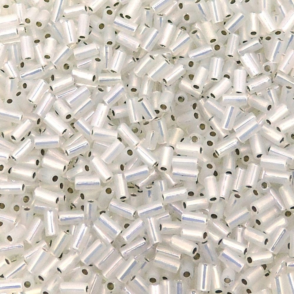 Miyuki Bugle Beads Size #1, 3mm 19.5GM Gilt Lined White Opal