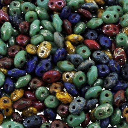 Czech SuperDuo Two-hole Beads 5x2.5mm "Raku" Mix 22.5GM