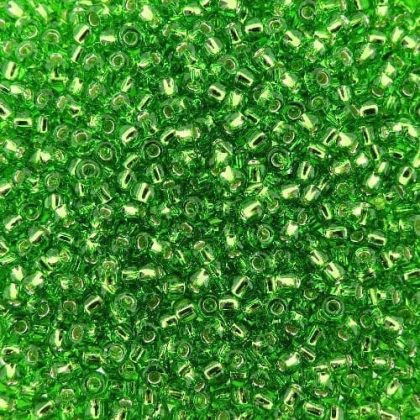 Seed Beads Round Size 11/0 28GM Silver Lined Kelly Green